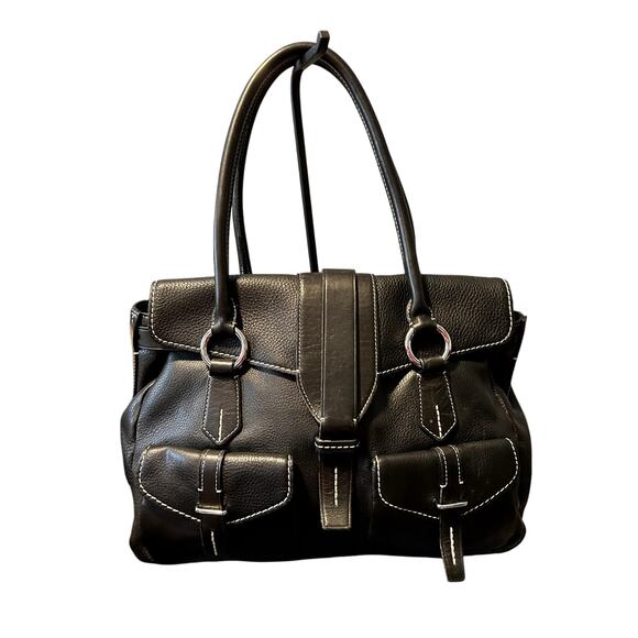 Tumi Black Leather Double Handle Inner Pockets Shoulder Bag - Picture 1 of 9